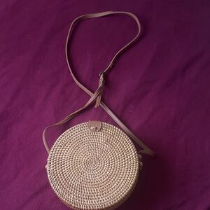 Source Unknown Round Woven Straw Crossbody Bag - Tan